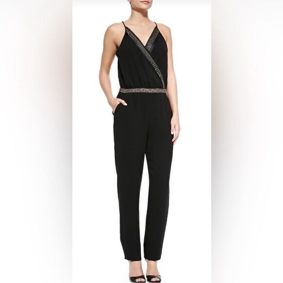 Diane Von Furstenberg Elegant Black Jumpsuit with Embellished Trim, US6 - Picture 1 of 10